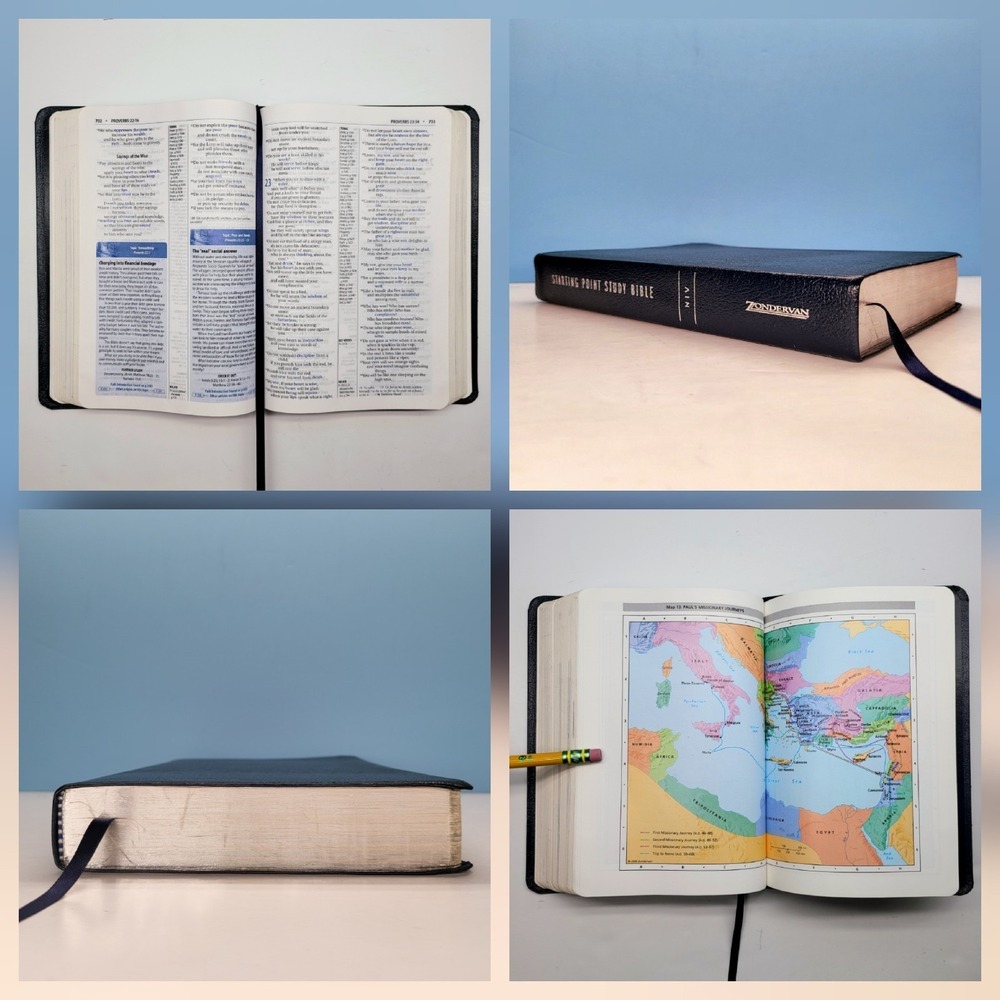 Holy Bible NIV Bonded Leather Navy Blue Zondervan Turning Point Study Bible
